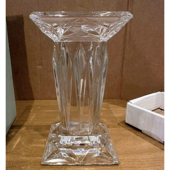 PartyLite P7374 Quad Prism Pedestal Solid Lead Crystal Pillar Candle Holder Vase - Picture 1 of 6